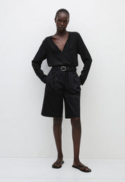 Popover Tie Blouse - Black - Matteau